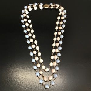Vintage 80s Triple Strand pink/blue/white necklace